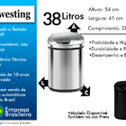 Lixeira Automática Inox  38 Litros Com Sensor - Westing  Cinza