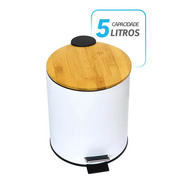 Lixeira Banheiro Linha Eco Bambu Cesto Removível 5 Litros