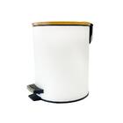 Lixeira Branca Com Pedal E Tampa De Bambu - Paradise