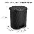 Lixeira Cesto 6 Lts. Rattan Tampa E Pedal Banheiro Cor Preto