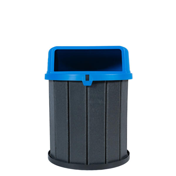Lixeira Cinza Madeira Plástica 75 Litros - Tampa Azul MBS