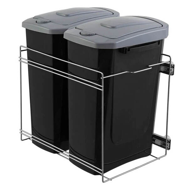 Lixeira Com Corrediças Telescópicas Deslizantes Preto Dupla 1