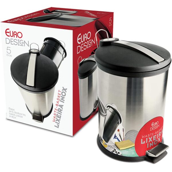 Lixeira Com Pedal 5 L - Euro Home - Inox