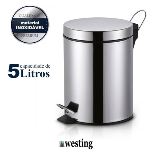 Lixeira Com Pedal 5 Litros Inox Com Acabamento Polido E Balde