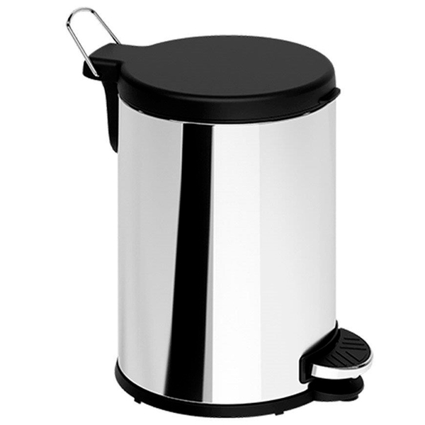 Lixeira Com Pedal Aço Inox Com Tampa Polipropileno Preto 6 Li