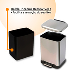 Lixeira Com Pedal Aço Inox Escovado 50 Litros Com Balde - Wes