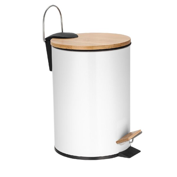 Lixeira Com Pedal E Tampa De Bambu Com Amortecedor Round - Jo