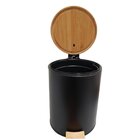 Lixeira Com Pedal E Tampa De Bambu Com Amortecedor Round - Jo