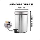 Lixeira Com Pedal Inox 3 Litros Cozinha Banheiro Escritório M