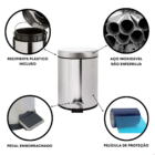 Lixeira Com Pedal Inox 5 Litros Cozinha Banheiro Escritório M