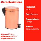 Lixeira Com Pedal Inox Para Banheiro Cozinha Bronze 3 Litros