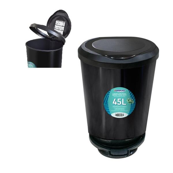 Lixeira Com Pedal Preta 45 Litros Cesto De Lixo Coleta Seleti