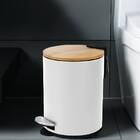 Lixeira de Banheiro com Pedal 3L Branco e Bambu Aemaxx