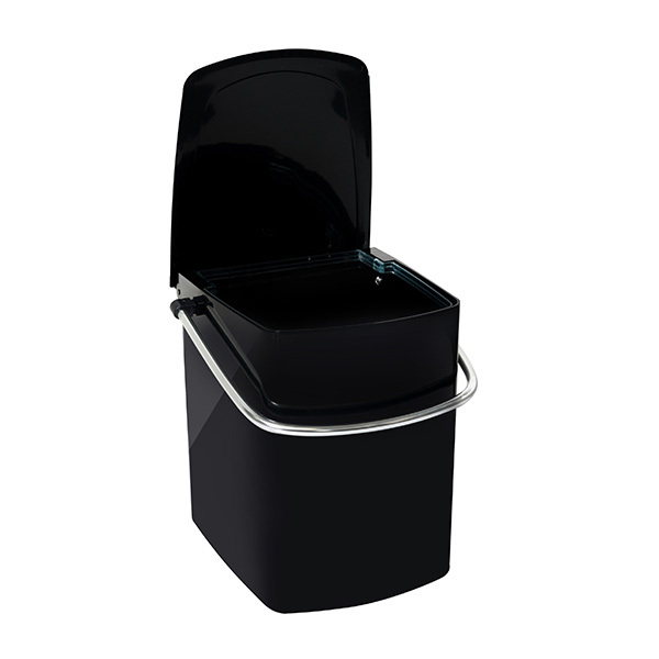 Lixeira de Banheiro Plástico Preto 5L Alça Cris Metal