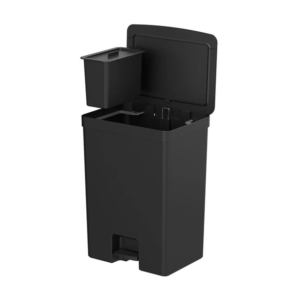 Lixeira de Cozinha Orgânico e Reciclável 46+4L Plástico Pedal Preta OU