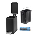 Lixeira De Inox 5l Preta Soft Close 5l + 100 Sacos De Lixo