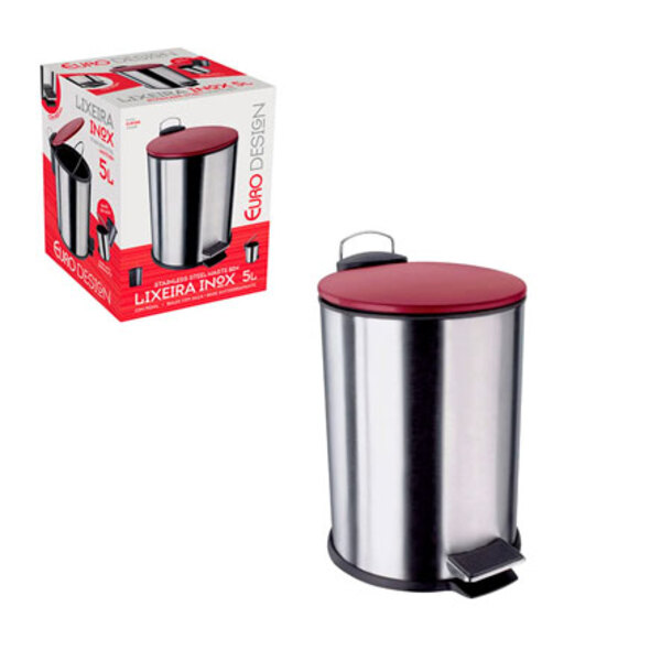 Lixeira De Inox Com Tampa Vermelha 5 Litros