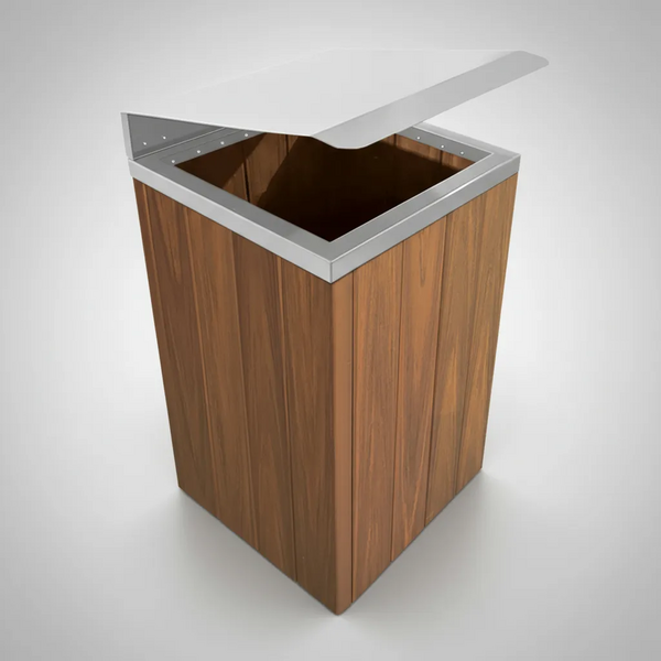 Lixeira De Madeira Plástica Ecológica 96l Tampa Basculante -