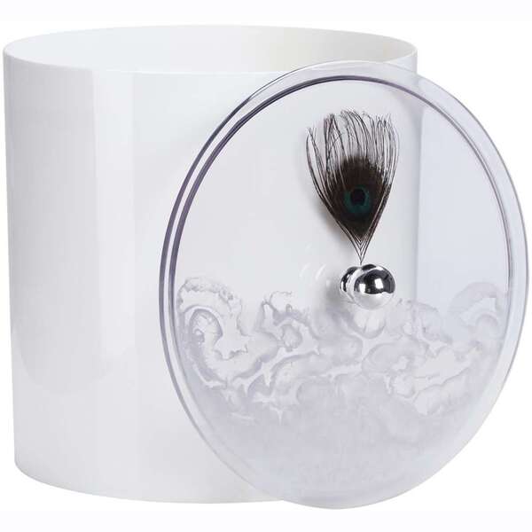 Lixeira Decorada Branca Com Pena De Pavão