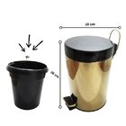 Lixeira Dourada Com Tampa Preta Em Aço Inox Para Escritório C