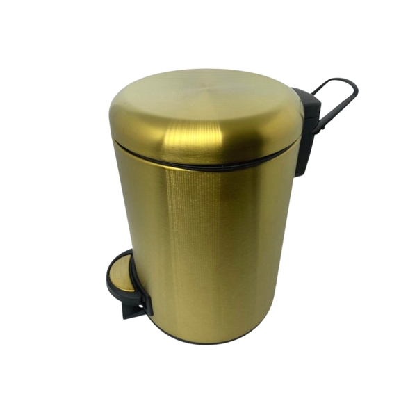 Lixeira Dourada Em Aço Inox Fosca Para Banheiro Com Pedal 5l