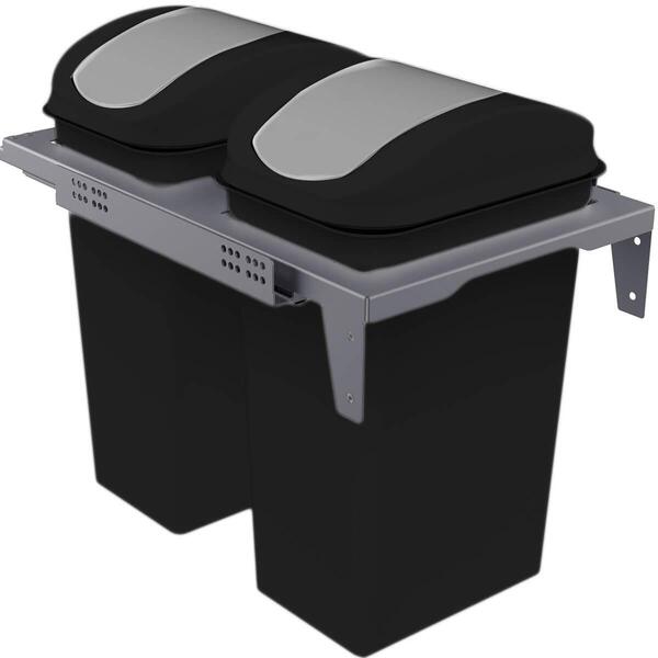 Lixeira Dupla Deslizante 15l Flat Cozinha Aço Pintado Preto