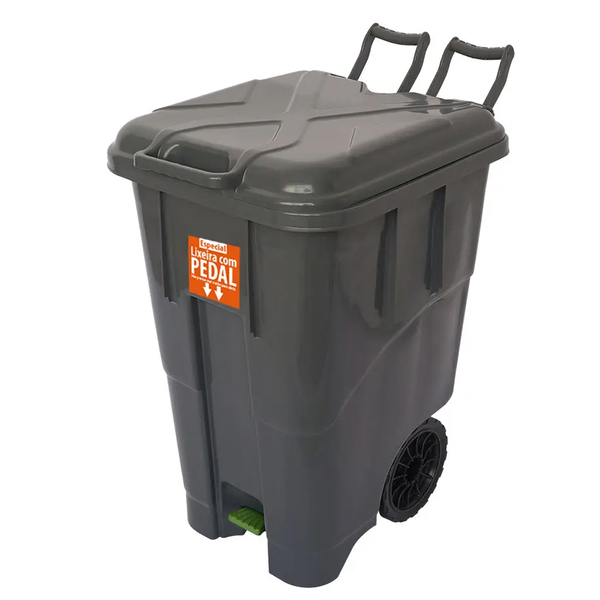 Lixeira Grande Coletora 90 Litros Com Pedal Rodas E Alça