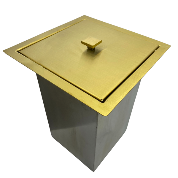 Lixeira Inox Dourada Para Embutir Quadrada Tampa Apoio 4l Fin