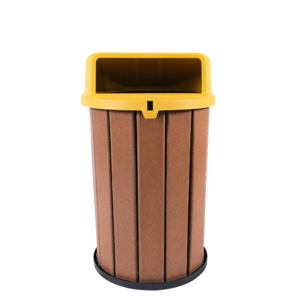 Lixeira Marrom Madeira Plástica 100 Litros - Tampa Amarela MBS