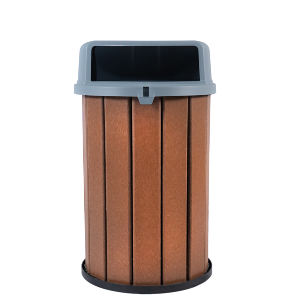 Lixeira Marrom Madeira Plástica 100 Litros - Tampa Cinza MBS