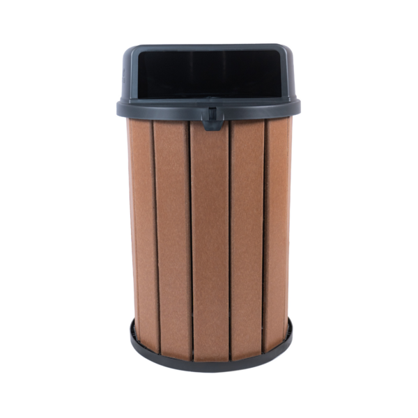 Lixeira Marrom Madeira Plástica 100 Litros - Tampa Preto MBS