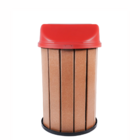 Lixeira Marrom Madeira Plástica 100 Litros - Tampa Vermelha M