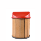 Lixeira Marrom Madeira Plástica 75 Litros - Tampa Vermelha MBS