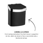 Lixeira Para Bancada Cozinha 2,5 Litros Originale Preto Com C