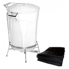 Lixeira Pedal De Aço Branca 93 L + Sanito Preto 100 Unidades