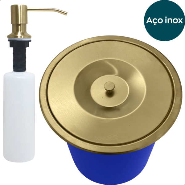Lixeira Pia Cozinha Embutir 5 Litros Inox Dourado Escovado Ki