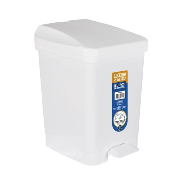 Lixeira Plástica Com Pedal 9l Branca - Metasul