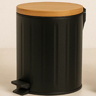 Lixeira Preta Redonda 5 Litros Com Tampa De Bambu Para Casa