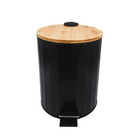 Lixeira Preta Redonda 5 Litros Com Tampa De Bambu Para Casa