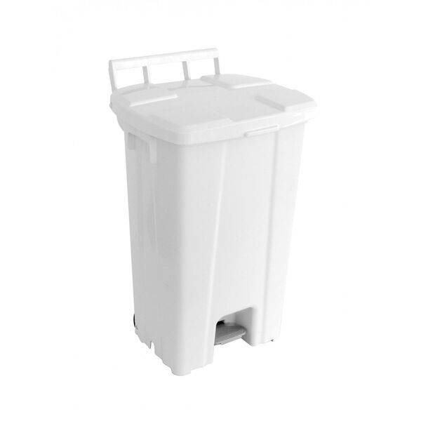 Lixeira Quadrada Branco Com Pedal E Roda 100 Litros Jsn