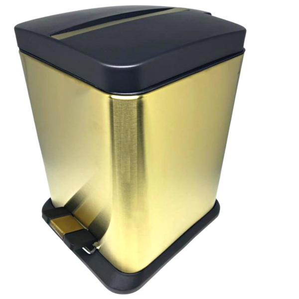 Lixeira Quadrada Dourada E Preta Em Aço Inox Com Pedal 12l –