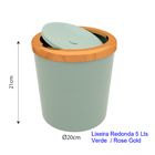 Lixeira Redonda 5 Lts Tampa Rosé Gold Basculante Cesto Lixo V