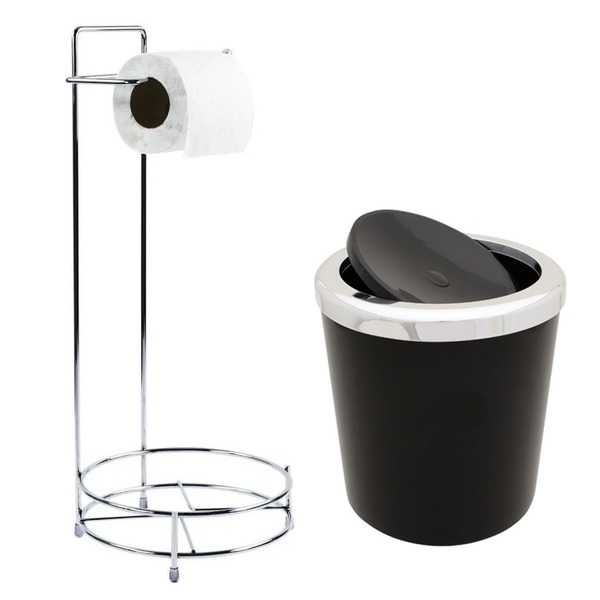 Lixeira Redonda 5lts Aro Cromado Com Suporte Em Aço Banheiro