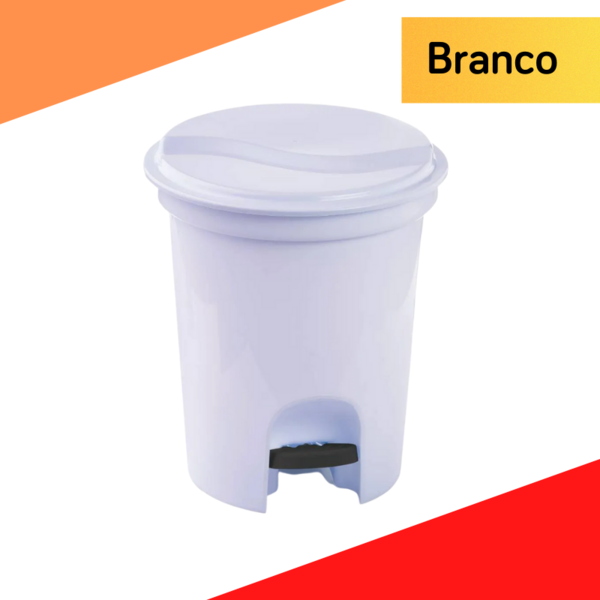 Lixeira Redonda De Pedal 13 Litros Plasvale - Branco