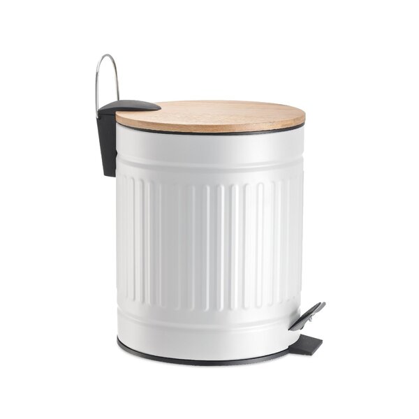 Lixeira Tampa De Bambu E Pedal Com Amortecedor Fluted - Branc