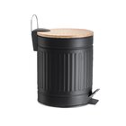 Lixeira Tampa De Bambu E Pedal Com Amortecedor Fluted - Preta