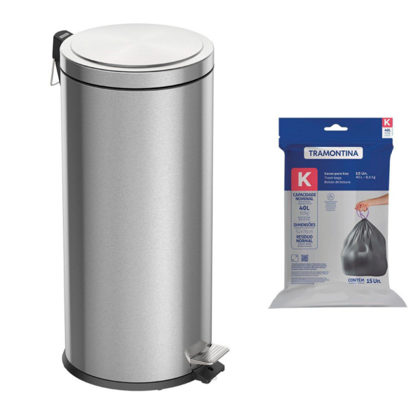 Lixeira Tramontina Brasil Plus Com Pedal 30l Redonda Inox Ace