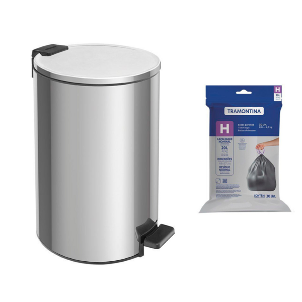 Lixeira Tramontina Loop Com Pedal 20l Redonda Inox Polido + S