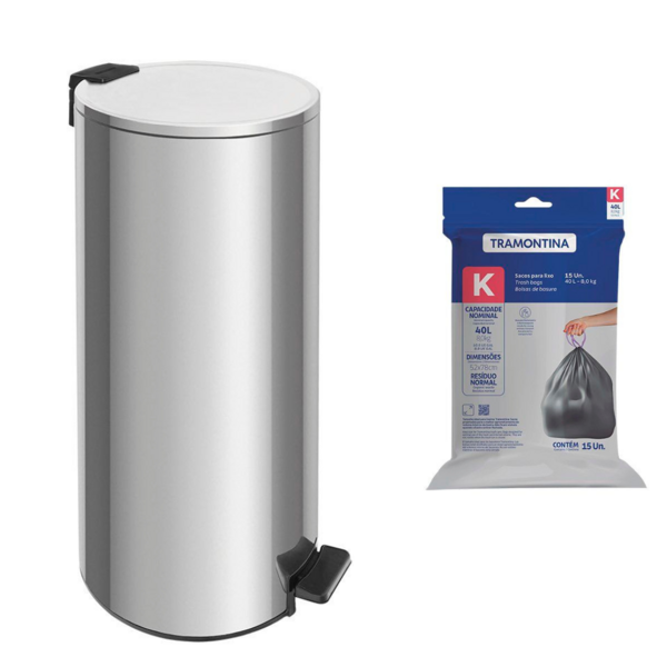 Lixeira Tramontina Loop Com Pedal 30l Redonda Inox Polido + S