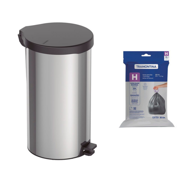 Lixeira Tramontina New Com Pedal 20l Redonda Inox Polido + Sa